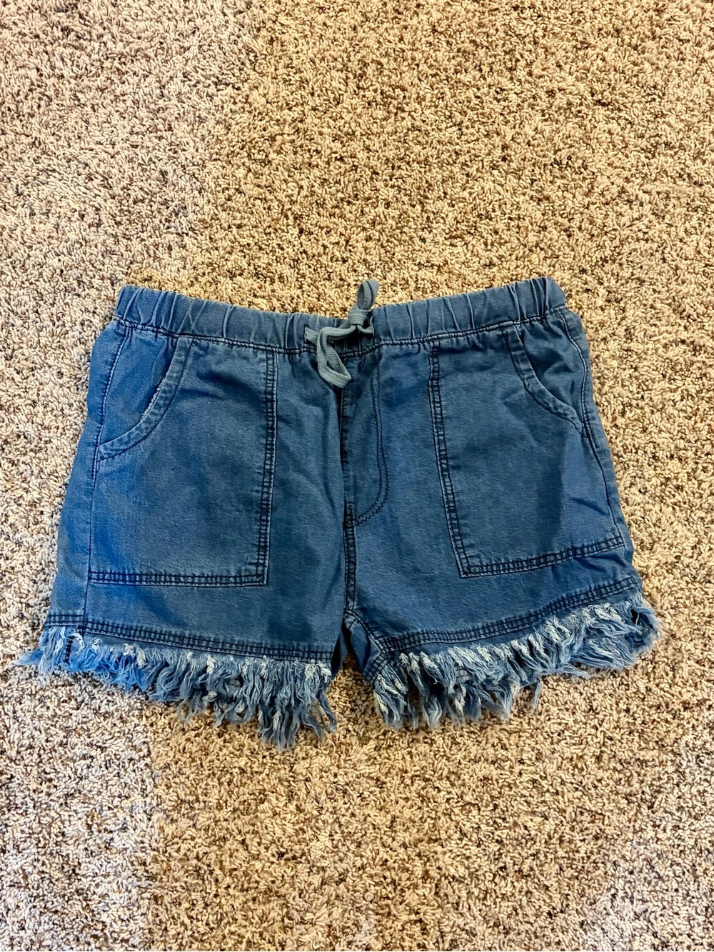 Women's Blue Frayed Hem Drawstring Jean Shorts